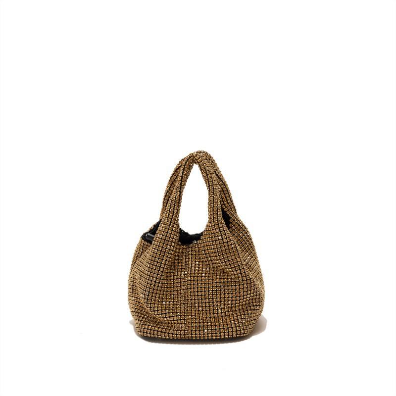 

Bag Women s Cross-body 2025 New Korean Style Handbag Vegetable Basket Rhinestones Light Luxury High-end Bucket золотистий