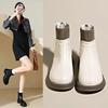 Women's British Style Nude Leather Sock Boots - Autumn/Winter, Back Zipper, Soft Genuine Leather Short Martin Boots