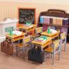 1 Set Schoolbags Miniature Desks Chairs Classroom Model Furniture Mini School Playset Plastic DIY Dollhouse Accessories