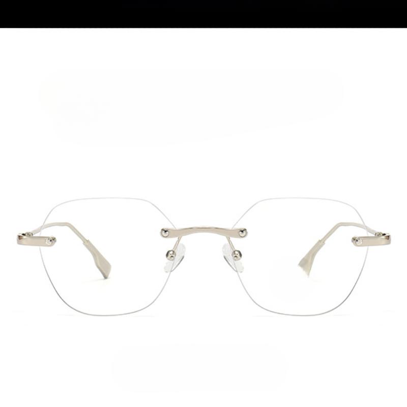 Anti Blue Light Women Frameless Glasses Men Photochromic Retro Frameless Computer Vintage Polygon Eyewear
