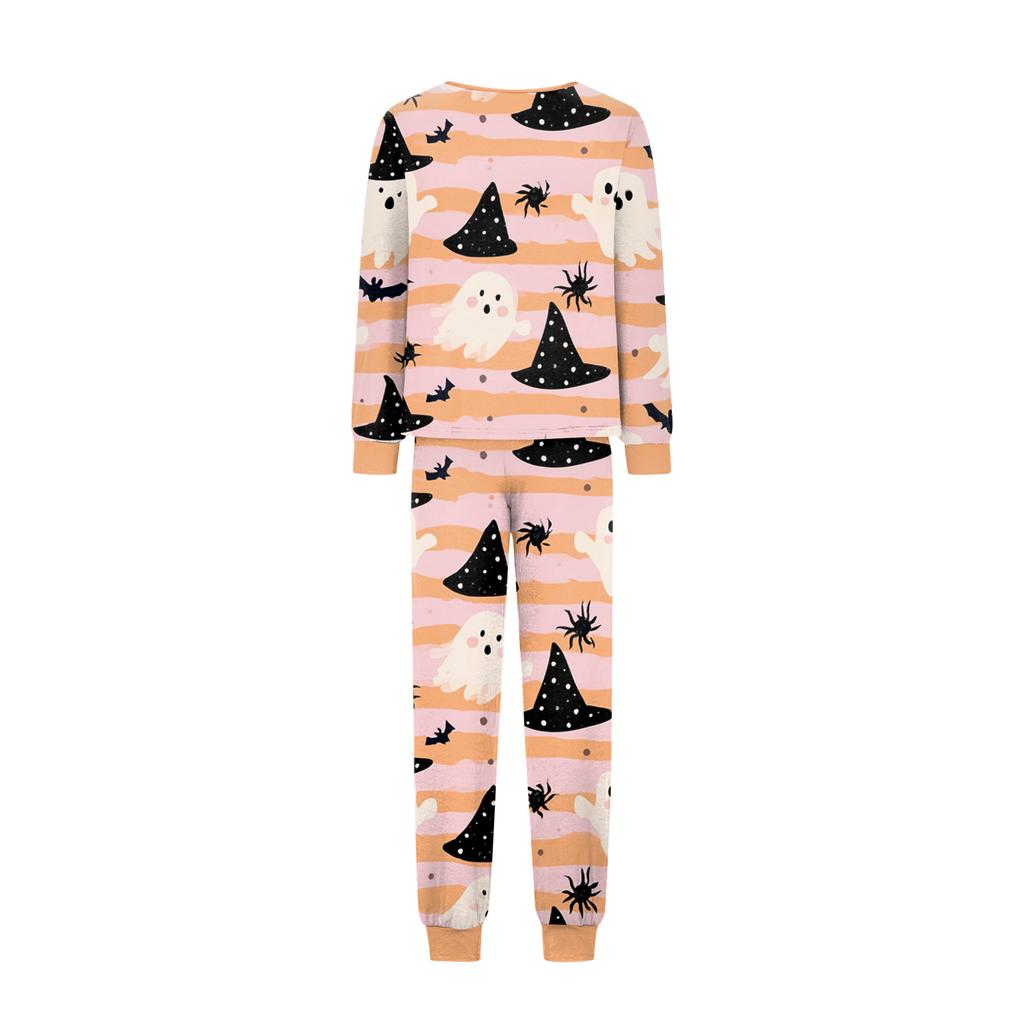 Family Matching Halloween Print Pajama Set Long Sleeve Tops and Pants for Parents and Kids