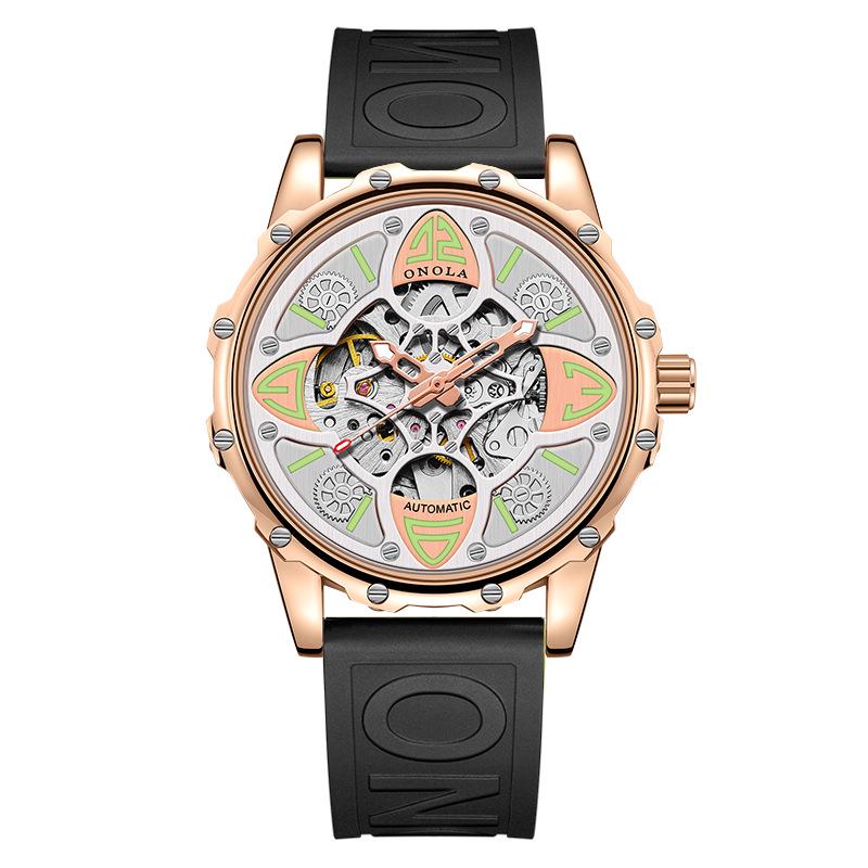 ONOLA Four-Leaf Clover Automatic Mechanical Watch - Unisex Waterproof with Rubber Strap