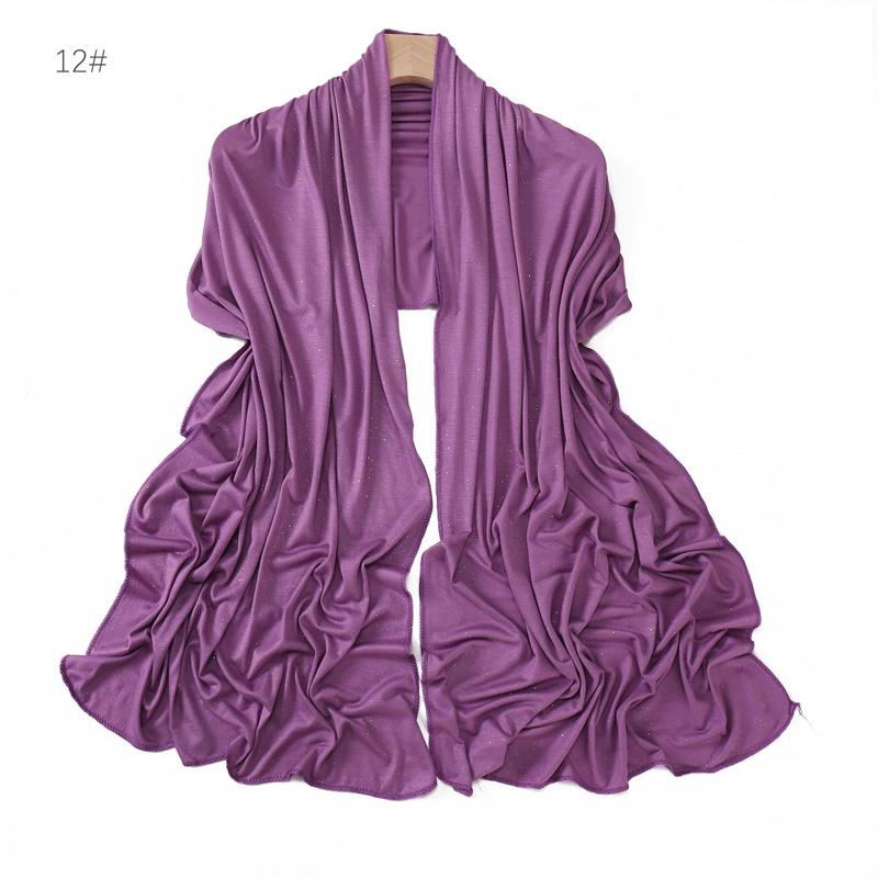 Plain Glitter Shimmer Modal Jersey Hijab Shawl Winter Elastic Muslim Ramadan Scarf Maxi Wrap Snood Stole Foulards Sjaal 175*55Cm