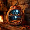 Halloween Pumpkin Ornaments Centerpiece Pumpkin, Wooden Ornament with Miniature Scenes, Rustic Decorative Skeleton for Farmhouse Home Table