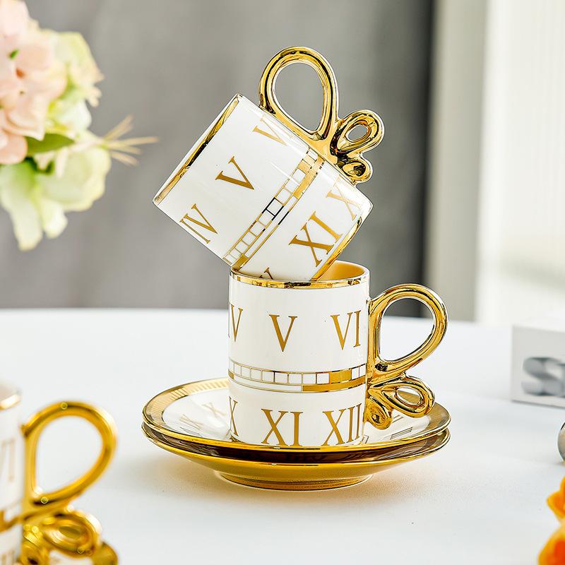 an Style Light Luxury Ceramic Coffee Cups with Dish Office Mug Gold Edged Afternoon Tea Cup Set Household Drinkware