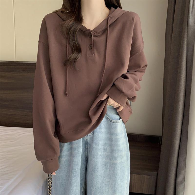 Women's Fashion Casual Spring Autumn Solid Color Print Long Sleeve Hooded Blouses & Shirts