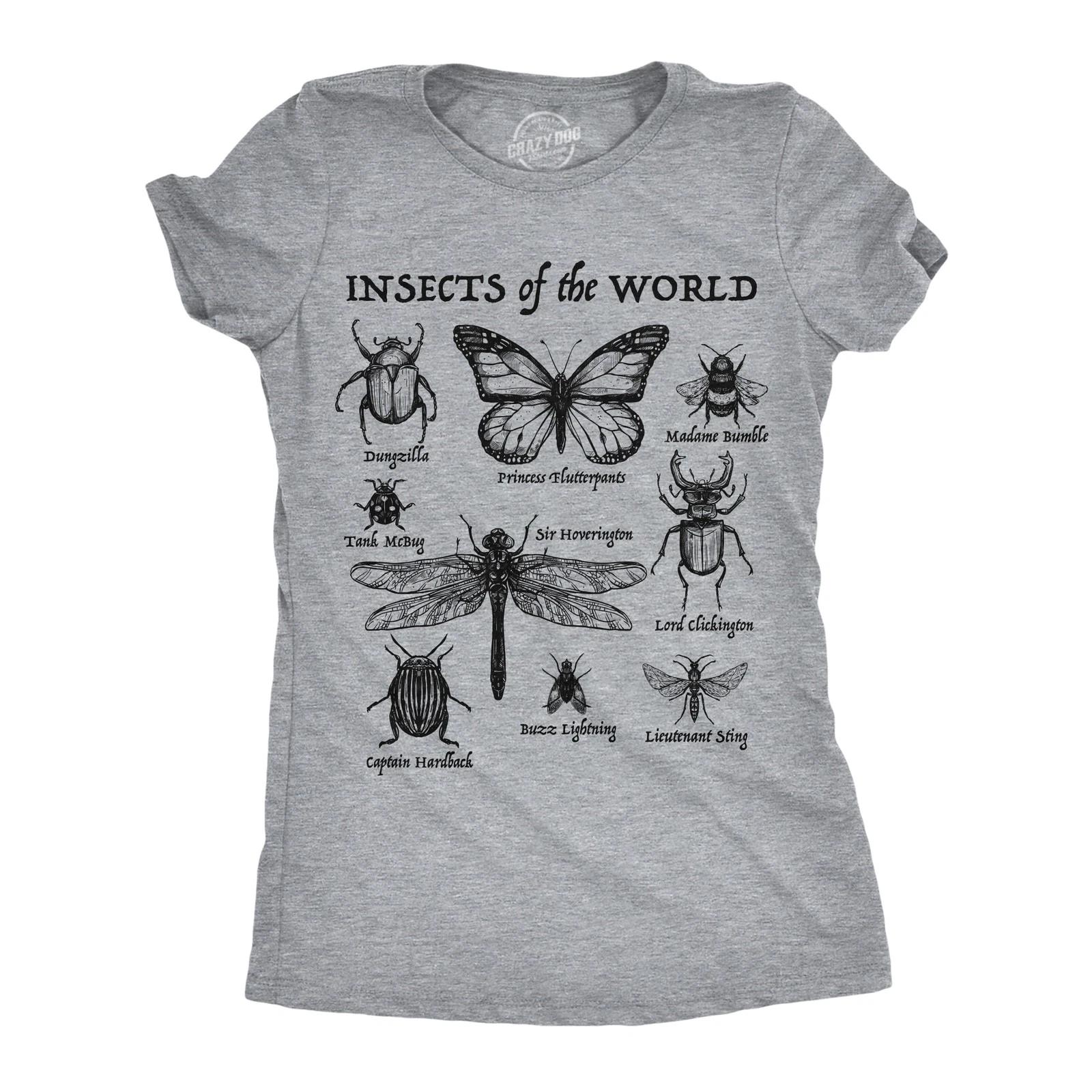 Womens Funny T Shirts Insects Of The World Sarcastic Joke Tee For Ladies XS