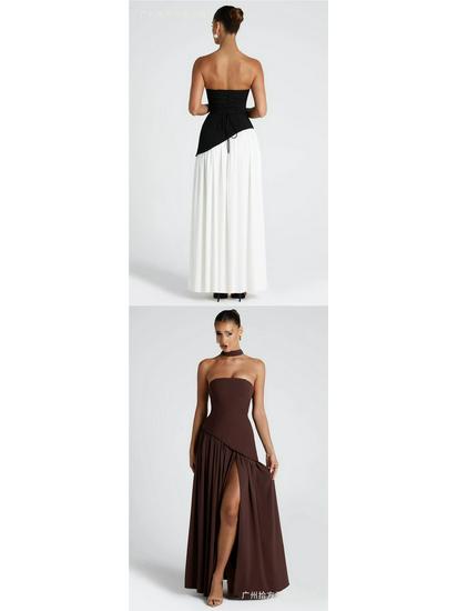 Strapless Long Dress with Slit Skirt