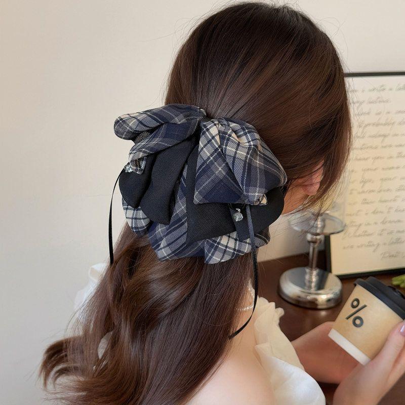 Vintage Plaid Butterfly Knot Hair Clip Women's Back Of Head Bun Shark Hair Clip Hair Accessories