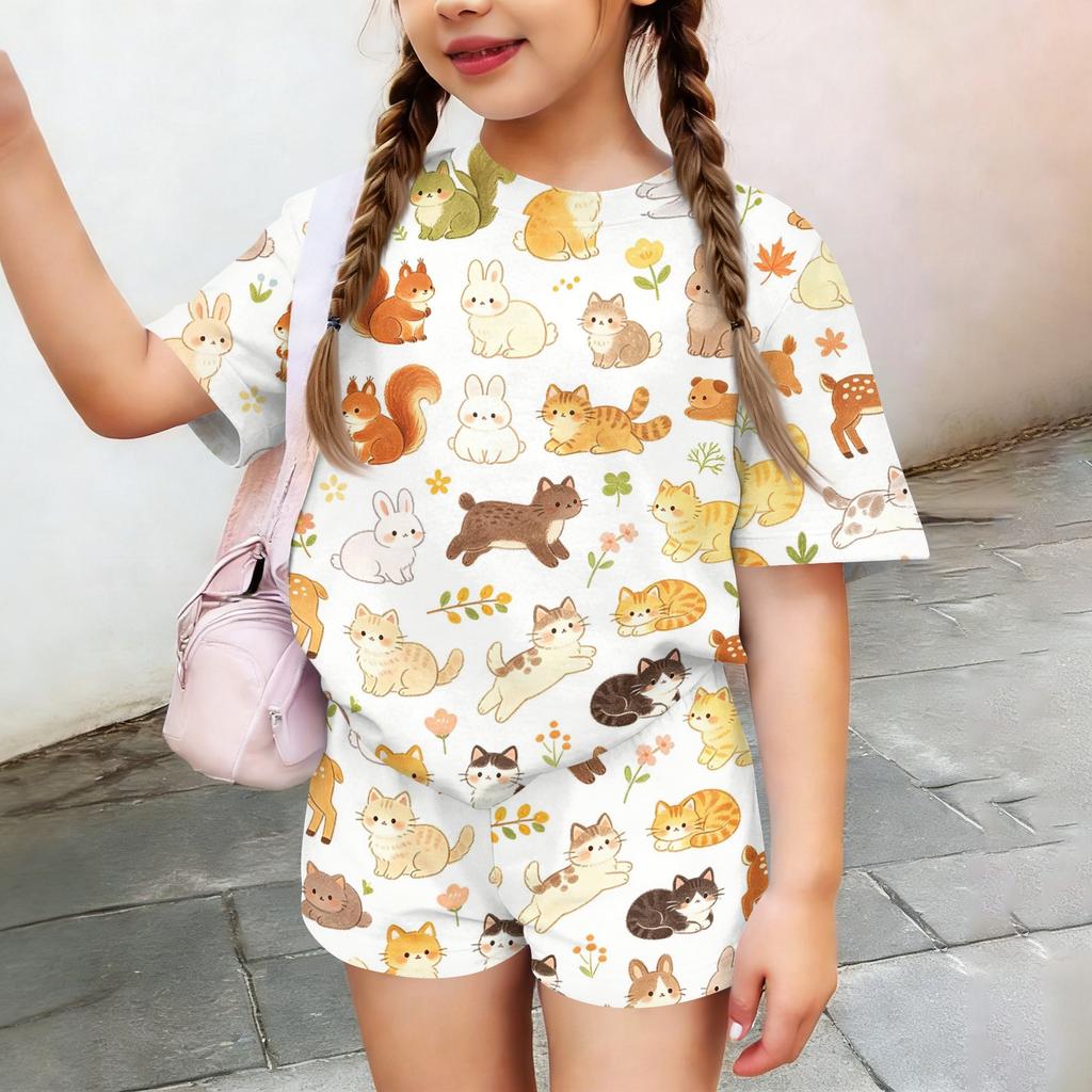 Kids Casual Short Sleeve Top and Shorts Set Animal Print Lightweight Soft Fabric Comfortable Fit Summer Outfit for Boys Girls