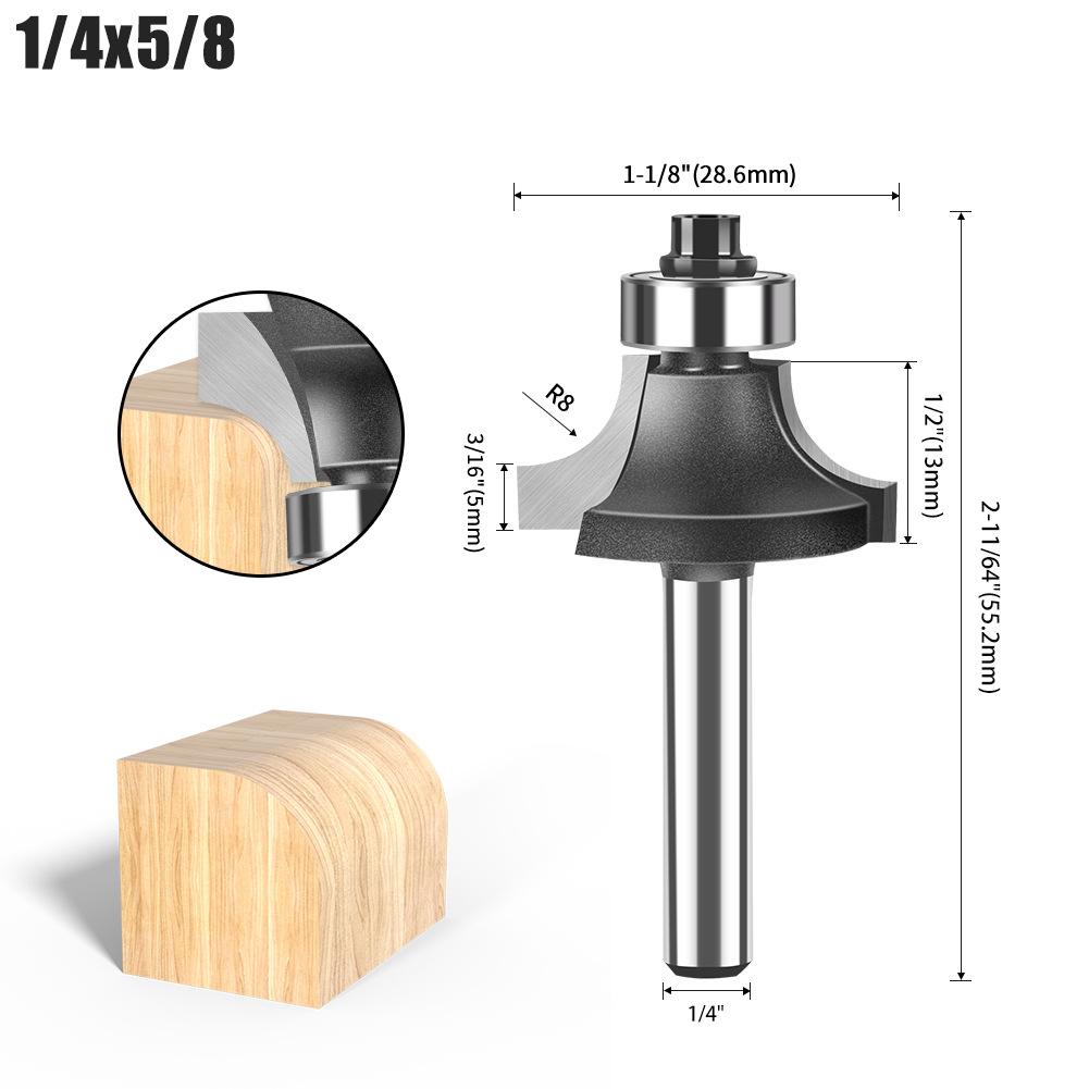 Round Corner Knife 6 Handle 5 Piece Set Tungsten Steel Alloy Woodworking Milling Cutter R Chamfering Trimming Machine Slotting Engraving Machine Blade