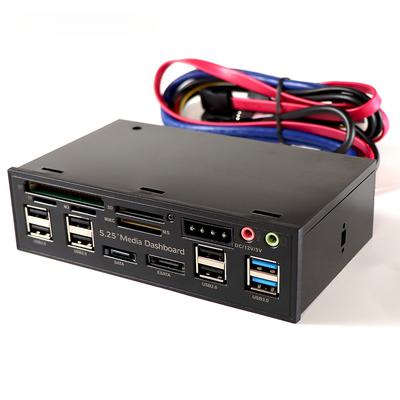 5,25palcový Media Dashboard Přední panel USB 3.0 / 2.0 HUB Čtečka více karet eSATA SATA Audio pro skříň počítače Pozice optických jednotek