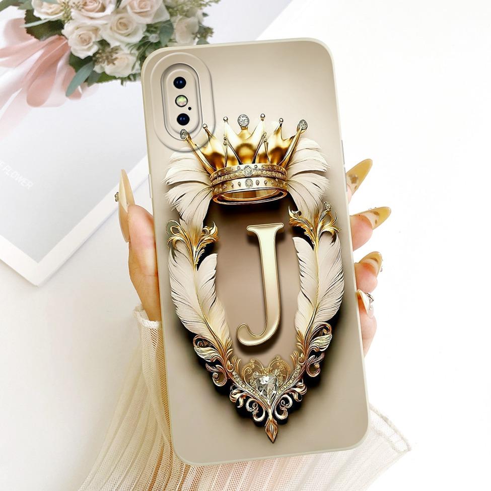 For iPhone X A1865 Phone Case For iPhone XS A2097 Cover Luxury A-Z Letters Fashion Crown 2D Painted Silicone Casing