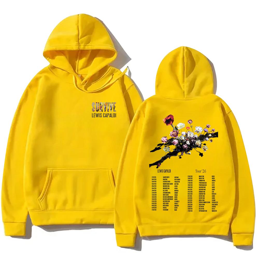 

Тур Льюїса Капальді 2026 Пуловери з альбомом Survive Вінтажний графічний одяг Жіночі Чоловічі Толстовки з довгим рукавом Хіп-хоп Модний худі L жовтий