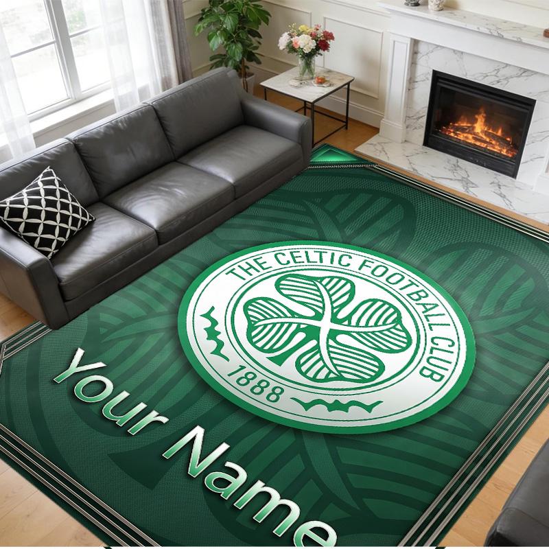 Dywanik z kryształowego aksamitu z własnym tekstem/imieniem, Miękka antypoślizgowa mata podłogowa, Dekoracja domu Celtic FC