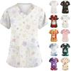 Women's V-Neck Short Sleeve Work Top with Pockets Christmas Printed Caregiver Uniform