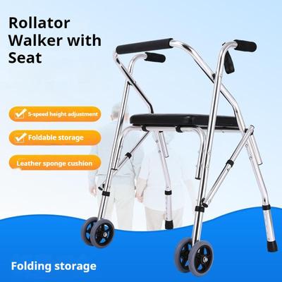 Foldable Rollator Walker with Seat,Rollator Walker with Durable Aluminum,100KG Load Capacity, 2 Wheels for All Terrain
