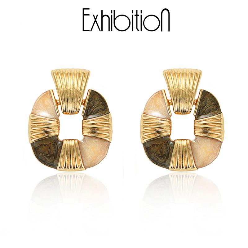 

Exhibition/Exhibition Hall Enamel Oil Painting Style Earrings Female Retro Europe and America Middle-Ancient Ear Studs Ear Clip without Pierced Ears Silver Needle Style