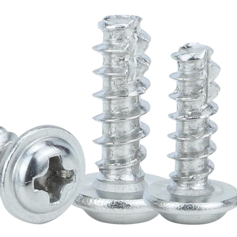 PWT Iron Nickel Plated Round Head Self-Drilling Screw with Washer and Intermediate Milling Tail, Sizes M2/M3/M4