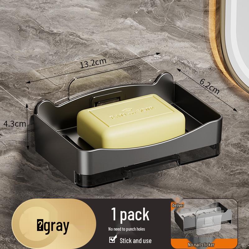 

Wall-Mounted Double-Layer Soap Holder with Drainage - No Drilling Required