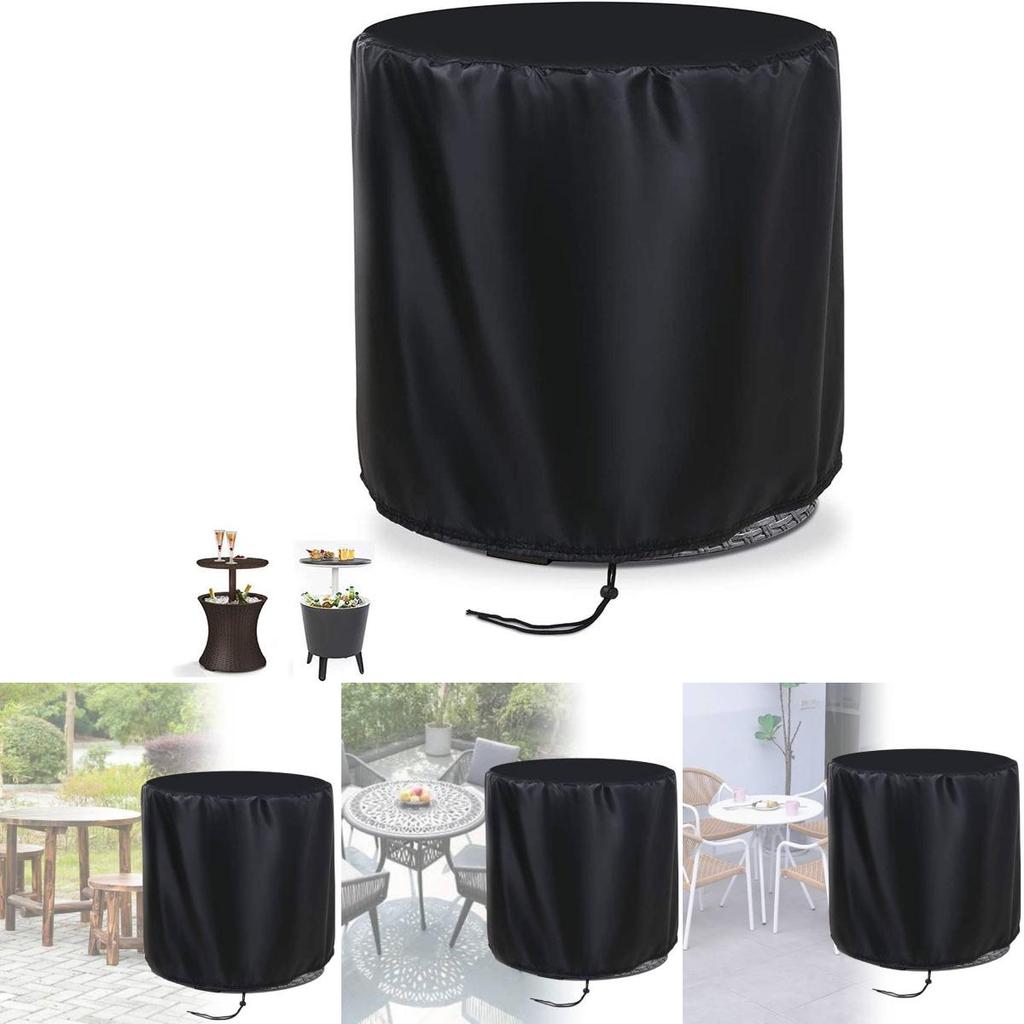 Durable Black Oxford Round Table Cover For Outdoor Patio Rain Dust Wind Protection