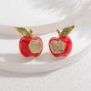 Exquisite Inlaid Diamond Fruit Series Stud Earrings: Apple & Cherry - Luxurious Christmas Style