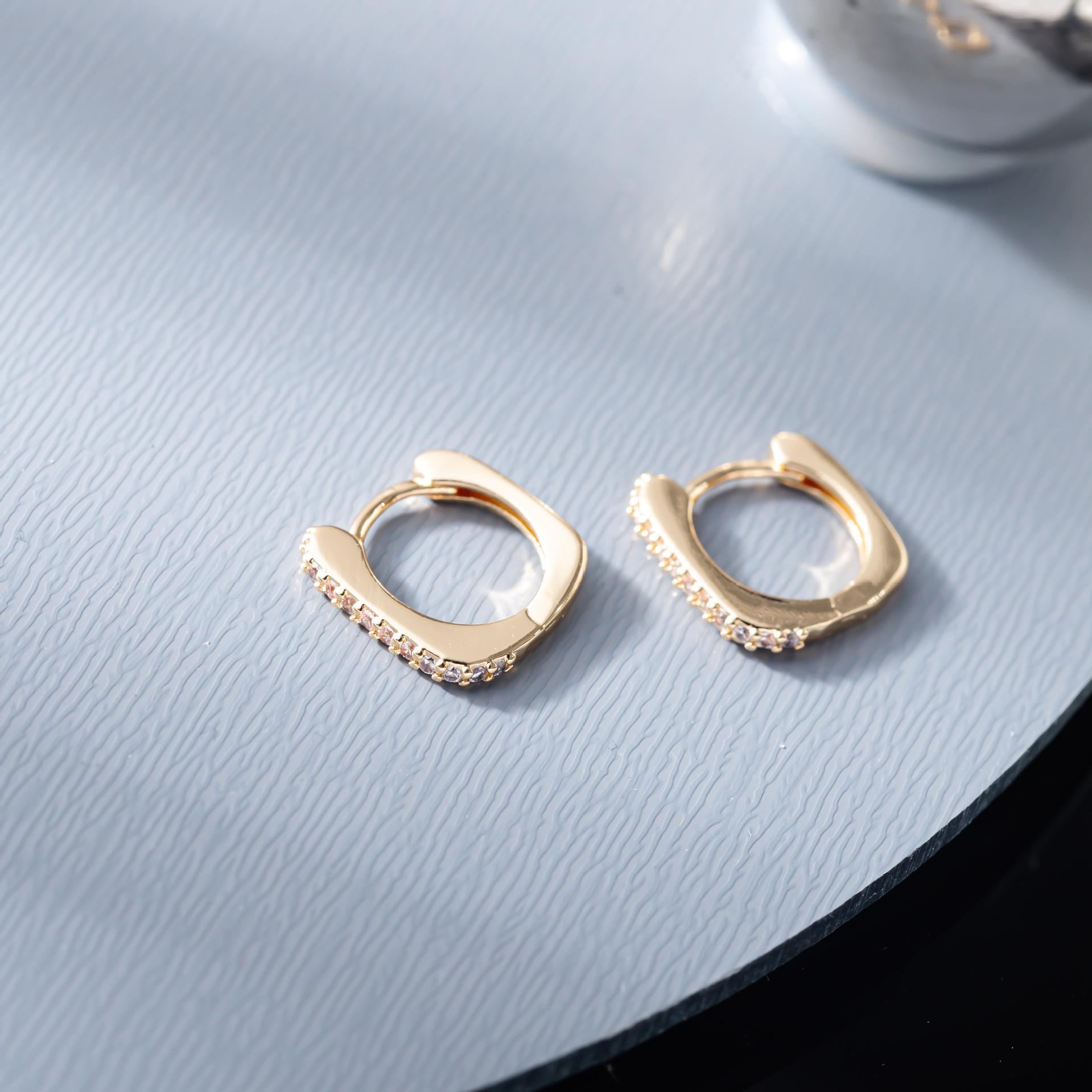 European & American INS Minimalist Rhinestone-Inlaid Square Studs - Korean Style Student Fashion