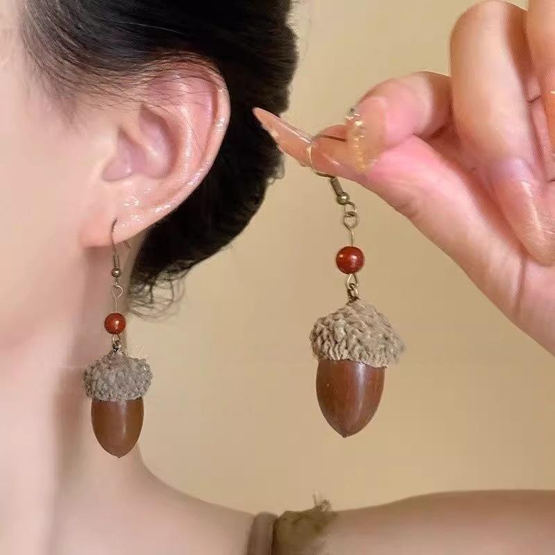 Retro Wooden Plant Earring For Women Creative Natural Plant Dried Fruits Drop Earrings Ethnic Jewelry Accessories