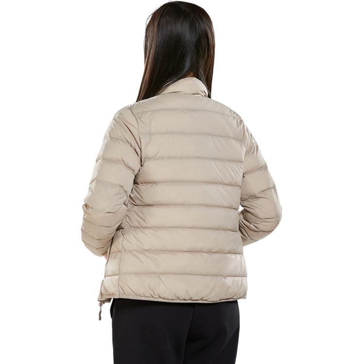 Li Ning Womens Fitness Series Solid Color Slim Fit Stand Collar Zipper Long Sleeve Down Jacket Women Outerwear Dusty-Gray AYMU112-5