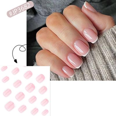Pack Of 24 Short Square Press On Nails Pink French Tip Glossy Acrylic Stick On Nails for Women and Girls Nail Art