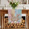 Easter Bunny Eggs Floral Linen Table Runner Home Decor Spring Watercolor Flowers Wood Grain Table Runners Easter Decorations