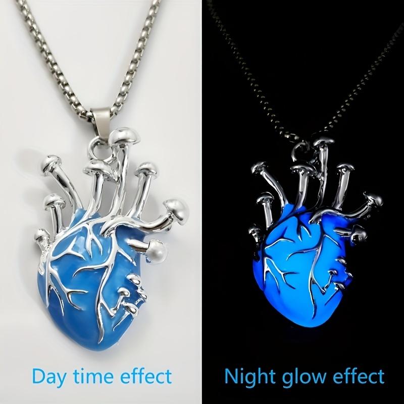 New 3D Glowing Heart Pendant Unisex Cyberpunk Necklace - 201 Stainless Steel Chain - Fashion Trendy Accessory - Unique Multicolor Neon Effect - Classi