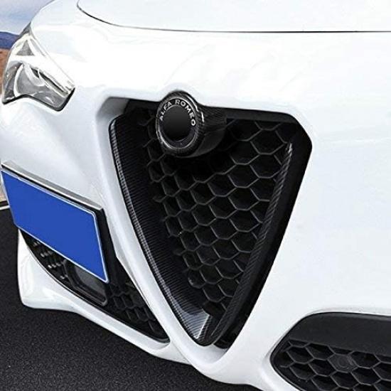 YIWANG Carbon Fiber Style ABS Chrome Front Grill Decoration Frame Trim 2Pcs For Alfa Romeo Stelvio 2017 2018 2019 2020 Auto Accessories (NOT