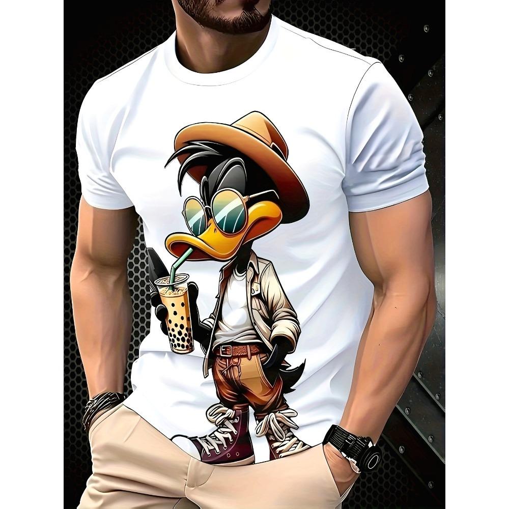 Funny Men's T Shirt Cartoon Duck Print Casual Short Sleeve Tops Tee Fashion T-shirts Outdoor Streetwear 2026 Hip Hop Clothing