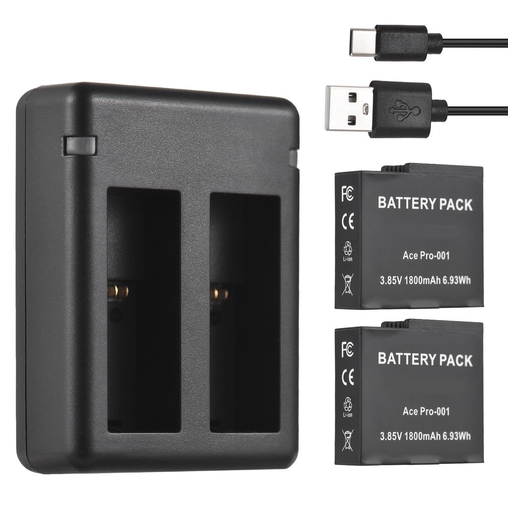 Sports Camera Battery & Charger Kit Including Three Slot Battery Charger + 3pcs 1800mAh Batteries + 3 Battery