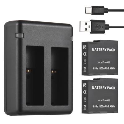 Sports Camera Battery & Charger Kit Including Three Slot Battery Charger + 3pcs 1800mAh Batteries + 3 Battery