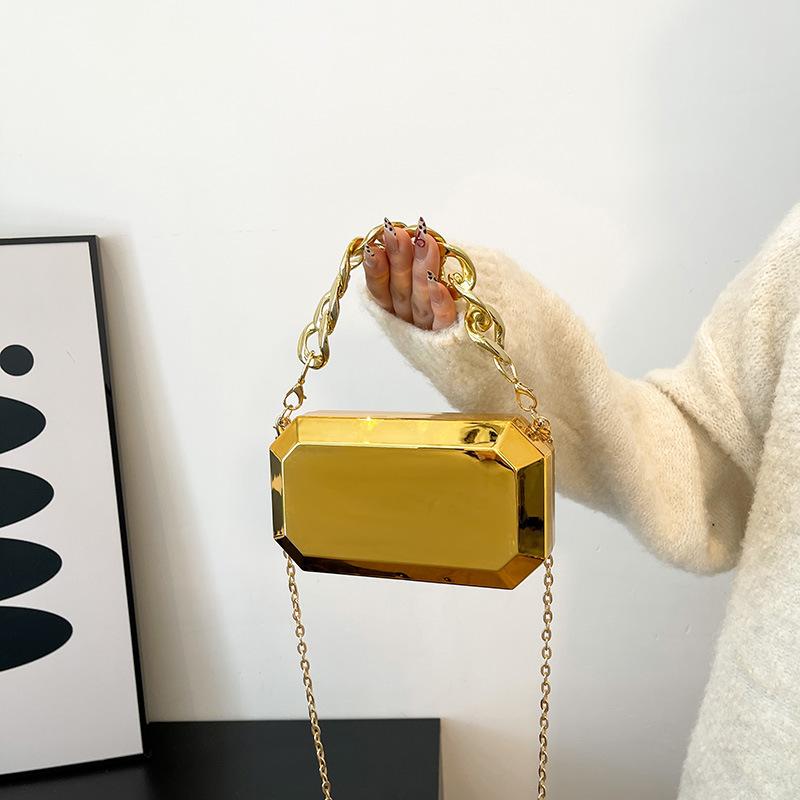 Bags Mirror Acrylic Box Bag 2025 New European and American Fashion Thick Chain Hand-held Ladies Crossbody Dinner Bag