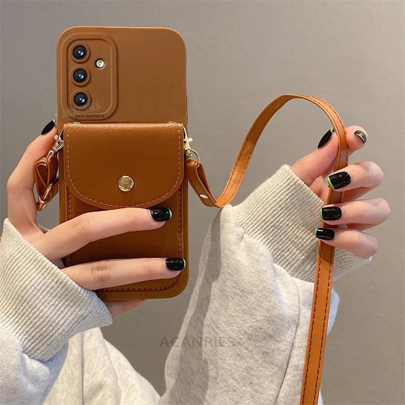 

A 15 25 35 Crossbody Card Slot Bag Holder Case For Samsung Galaxy A15 A25 A35 A55 A05s A14 A54 M54 Cord Silicone Cover S24 Plus S24