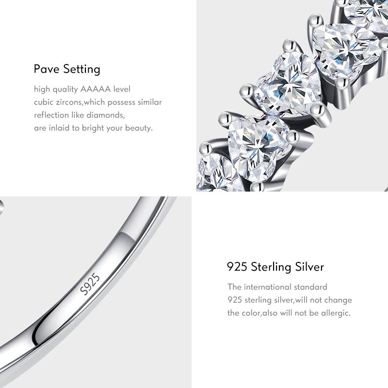 MODIAN 925 Sterling Silver Stackable Heart Finger Rings For Women Shining Clear CZ Wedding Engagement Bands Jewelry