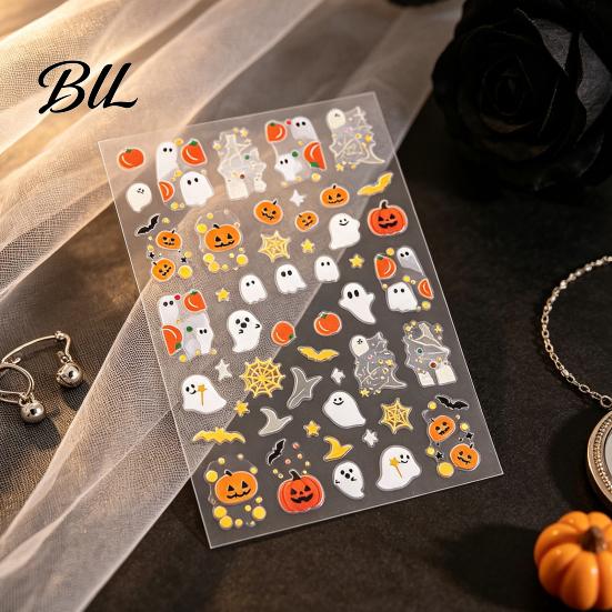 Self Adhesive Nail Decals Halloween Art Stickers, Cartoon Pumpkin Ghost Bat for Decorative Nails Stickers Decorations, Self-Adhesive Holiday Manicure