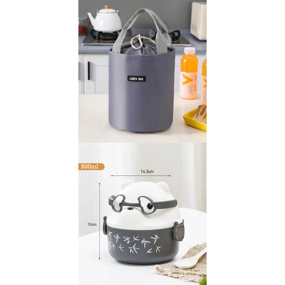 Lunch Box Portable Insulated Lunch Container Set Stackable Bento Cartoon Eyeglass Bear Shape Food Storage Container For Kids