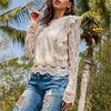 Solid Color Bottoming Sexy Hollow Lace Long-sleeved Women's Lace Shirt Jacket Top