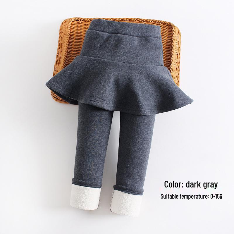 Girls' Winter Fleece-Lined Skirt Leggings - Thick Pure Cotton, Solid Colors, for Middle and Large Children