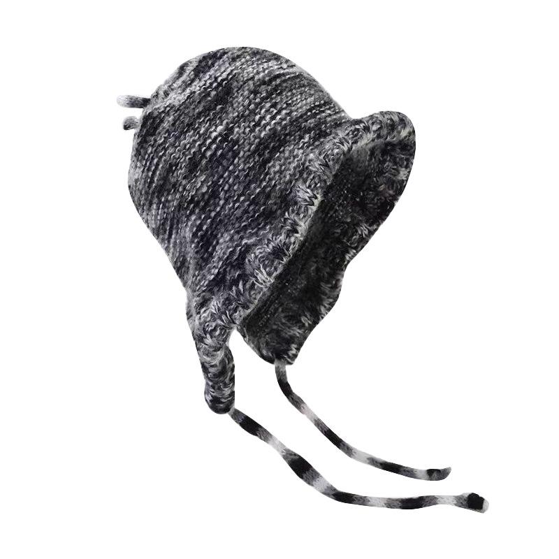 Autumn and Winter Rainbow Color Striped Ear Protector Wool Hat Women's Face Small Lace-up Contrasting Color Bag Head Knitted Hat