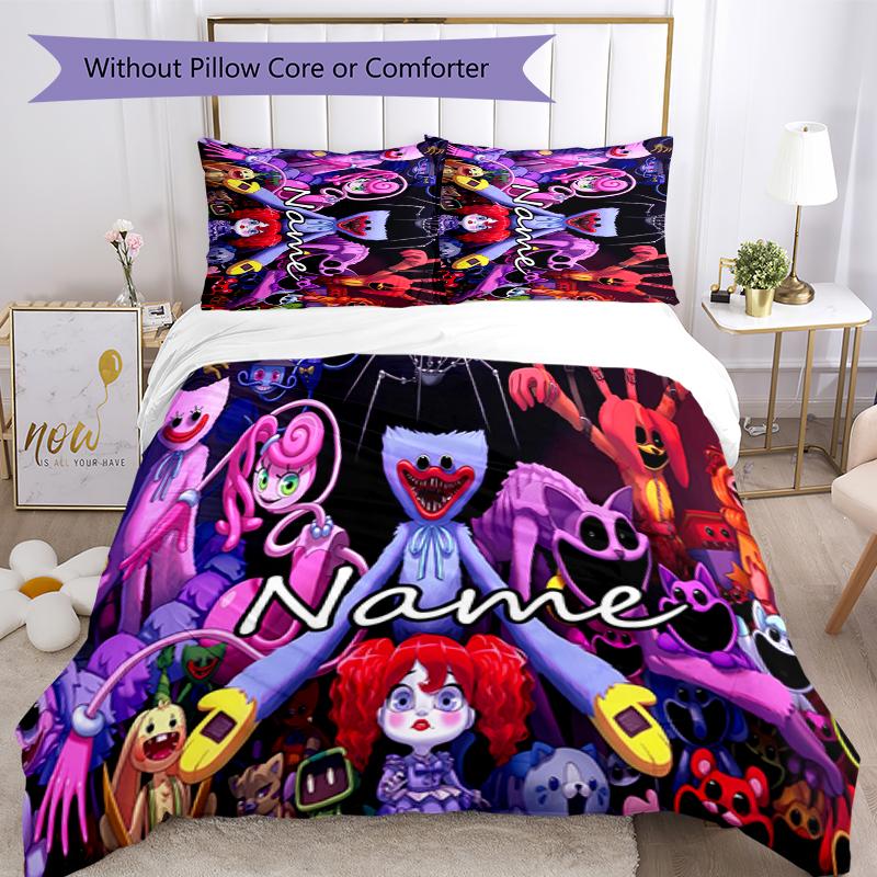 3pcs Custom Name Poppy Playtime Bedding Set Duvet Cover Closure Includes 1 Duvet Cover & 2 Pillowcases for All Seasons Bedroom Decor