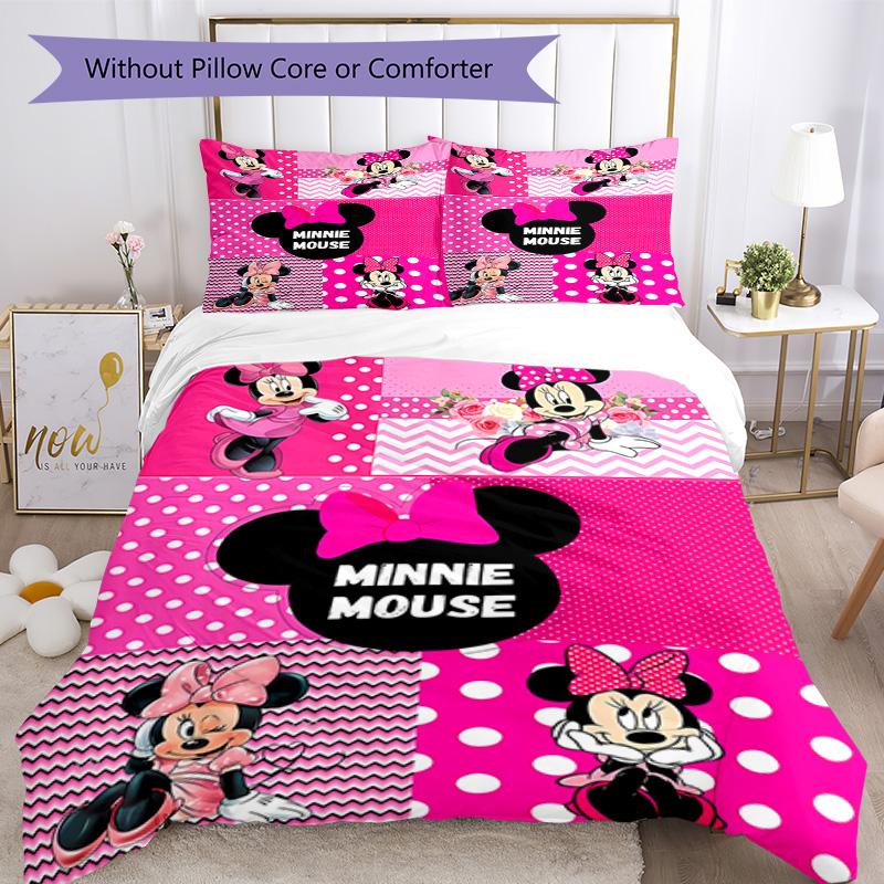 Minnie Mouse Party Decorations 3‑Piece Bedding Set,Soft Breathable Duvet Cover with 12 Pillowcases,Multi‑Scene for Bedroom Dorm,Perfect Holiday Birthd