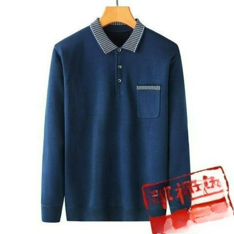 Papa Langarm-T-Shirt Herren Frühling Locker Oberteil Revers Polo Unterhemd