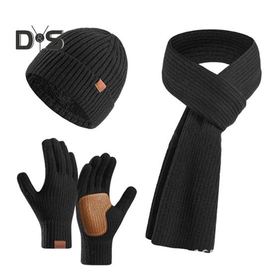 3 Pcs/Set Unisex Winter Beanie Scarf Gloves Set Thick Knitted Warm Cap Great Friction Palm Gloves Elastic Ear Protection Windproof Winter Outdoor