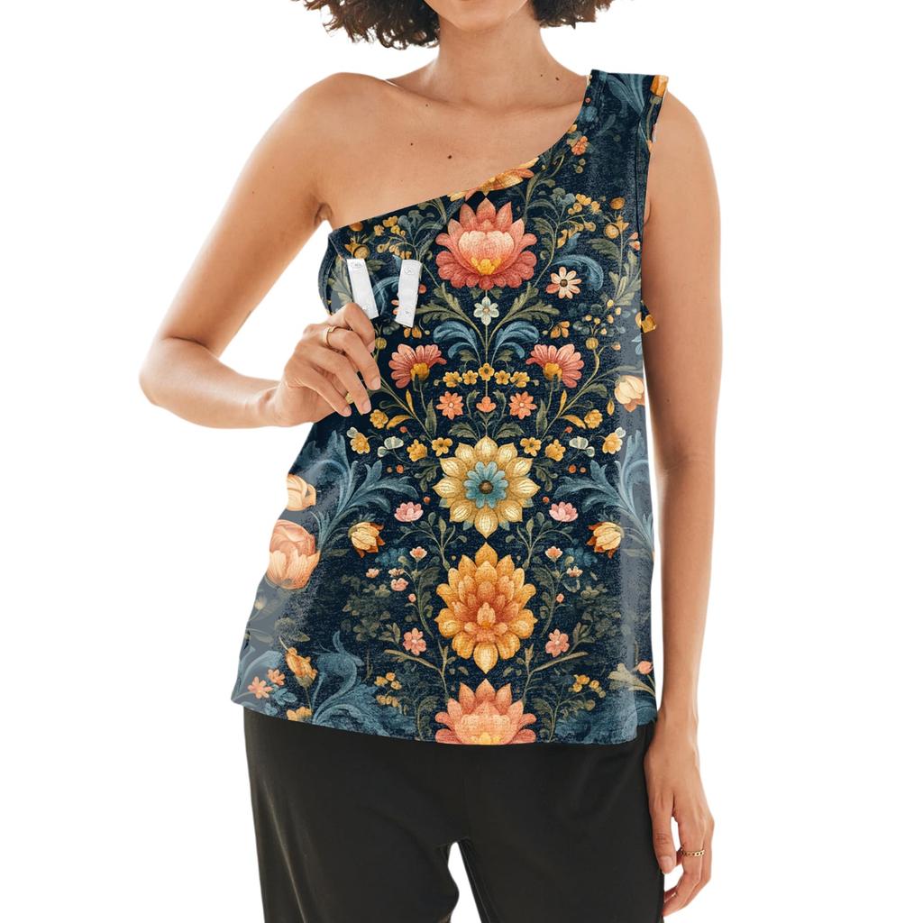 Women Shoulder Surgery Shirt Sleeveless Floral Print Top with Snap Buttons and Tear-Away Design Medical Recovery Apparel