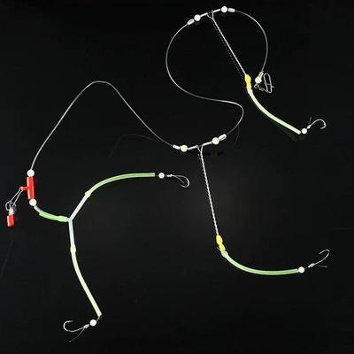 Anti-Tangle Fluorescent Fishing Rig Kit: Includes Swivels, Washi White Beads, Hook Line, Yellow Fruit String for Grouper and Boat Fishing.